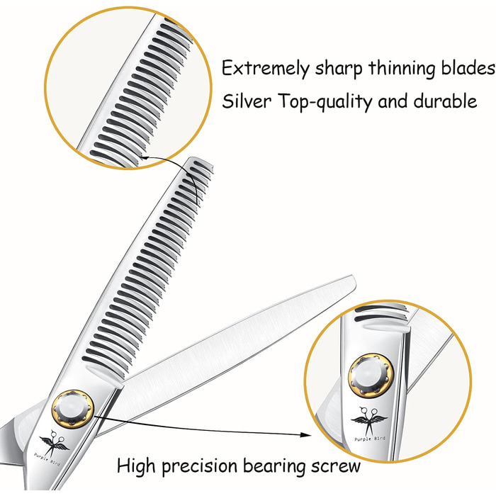 Професійна перукарська ножиця PURPLEBIRD 6 дюймів для стрижки та філірування, з японської сталі 440C, для жінок та чоловіків