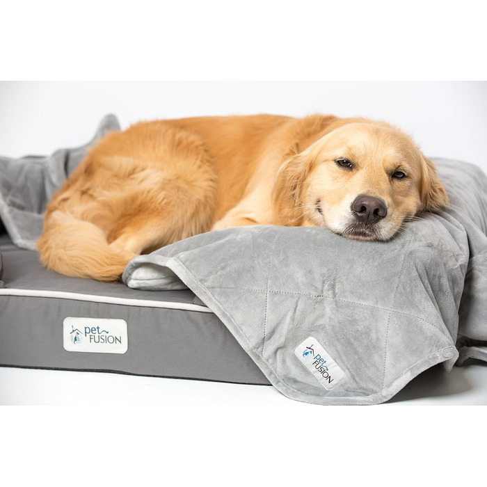 PetFusion Premium Plus велика двостороння собача ковдра 135x107 см, сіра мікроплюш, 100% м'який поліестер