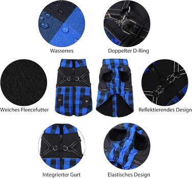 Теплий зимовий одяг для собак: флісова жилетка, куртка з блискавкою, водонепроникний одяг для холодної погоди (L, Синій)