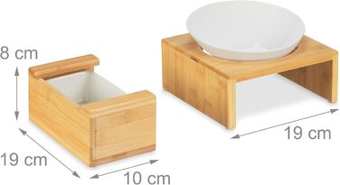 Набір мисок для котів Relaxdays з травою для котів, 2 керамічні миски по 350 мл, бамбуковий підставник, придатні для миття в посудомийній машині, натуральний/білий