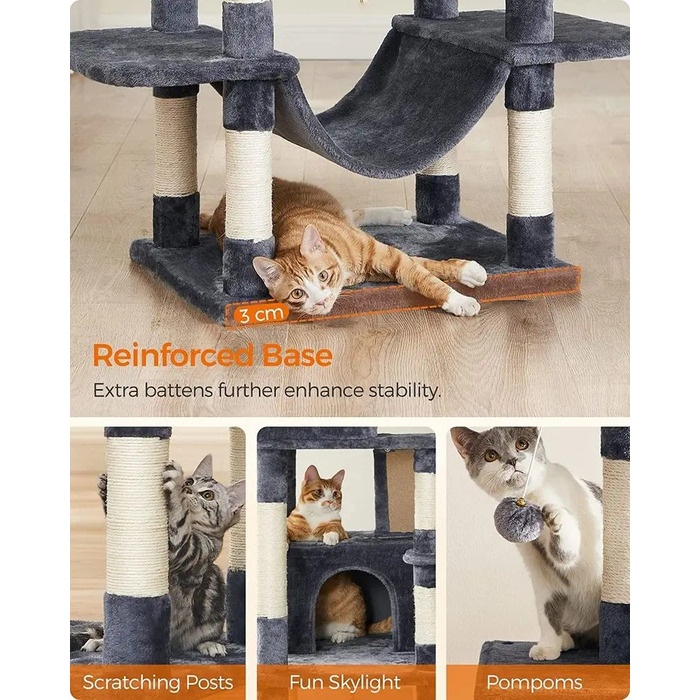 Високий когтеточка-комплекс Feandrea: ігровий центр з лежаком та стовпчиком для кігтів, 161 - 220 см