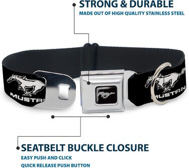 Нашийник для собак Buckle Down Ford Mustang, чорний/сріблястий, 22,9–38,1 см
