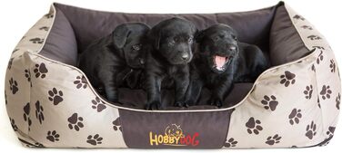Преміум лежанка для собак Prestige M (65x50 см, бежева з лапами) - зручне собаче ліжко знімний чохол