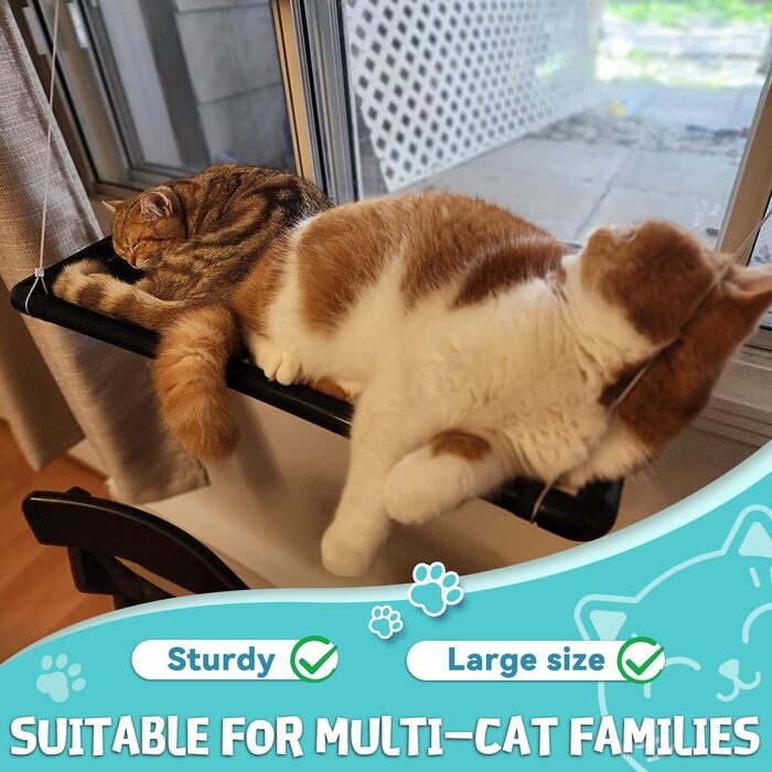 Крісло-гамак для котів Dracarys на вікно | для великих котів до 20 кг | Посилена конструкція з міцними присосками | Лежанка для котів, сонячне місце, лежанка для домашніх тварин, підходить для вікон шириною ≥76 см та висотою ≥64 см, розмір 68*38*58 см