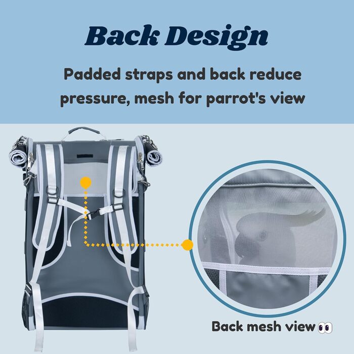 Пташиний рюкзак-переноска Birds Day для папуг, великий (L), з 2 жердочками та годівницею, нержавіюча сталь, темно-оливковий зелений