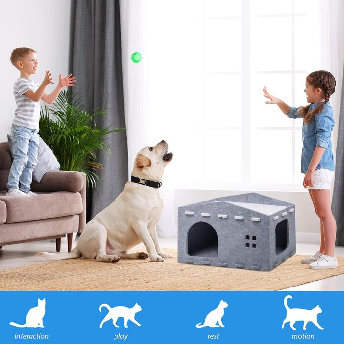 Кішка Будиночок з Фельту, Лежанка для Кішки - Знімний Будиночок, Теплий та Зимостійкий, Захист Кігтів, 52 x 32 x 31 см, Сірий