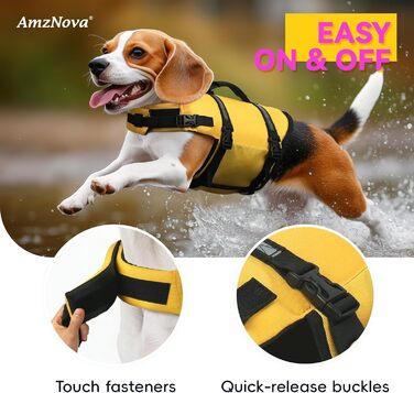 AMZNOVA Рик-стоп жилет для плавання собак, XL, жовтий. Жилет для собак, жилет для плавання, рятувальний жилет для собак. Підходить для човнів.