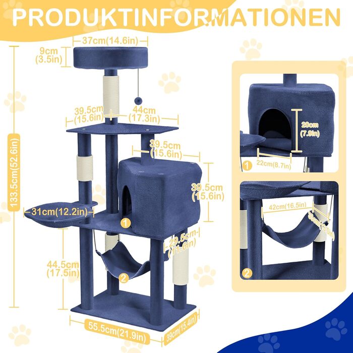 Котячий будиночок з когтеточкою NAIZY K1266, XXL, 49x41x93 см, синій