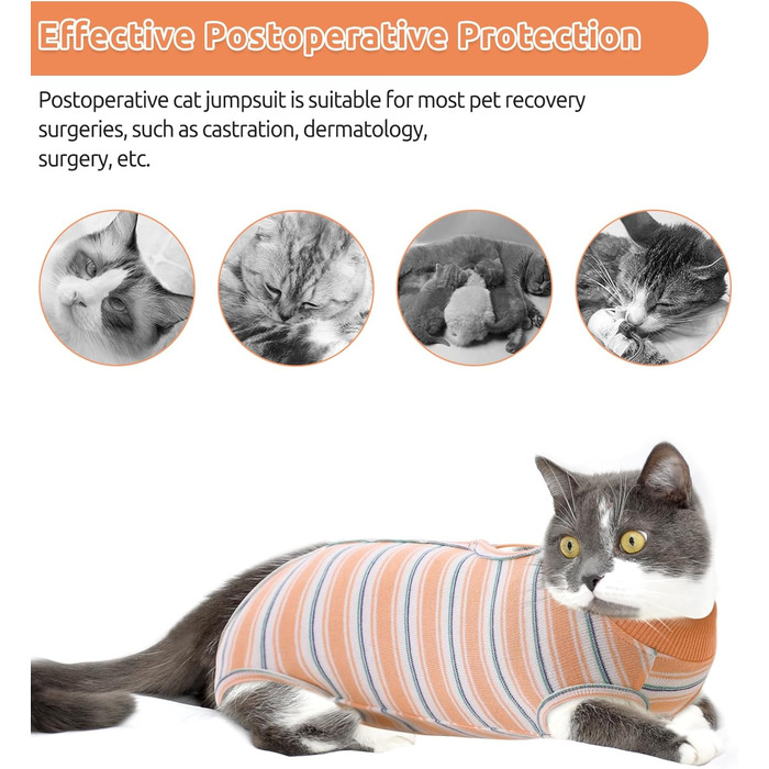 Одяг для котів після операції CITE TOILE, комбінезон для захисту животика, альтернатива E-обруча, помаранчевий, розмір L