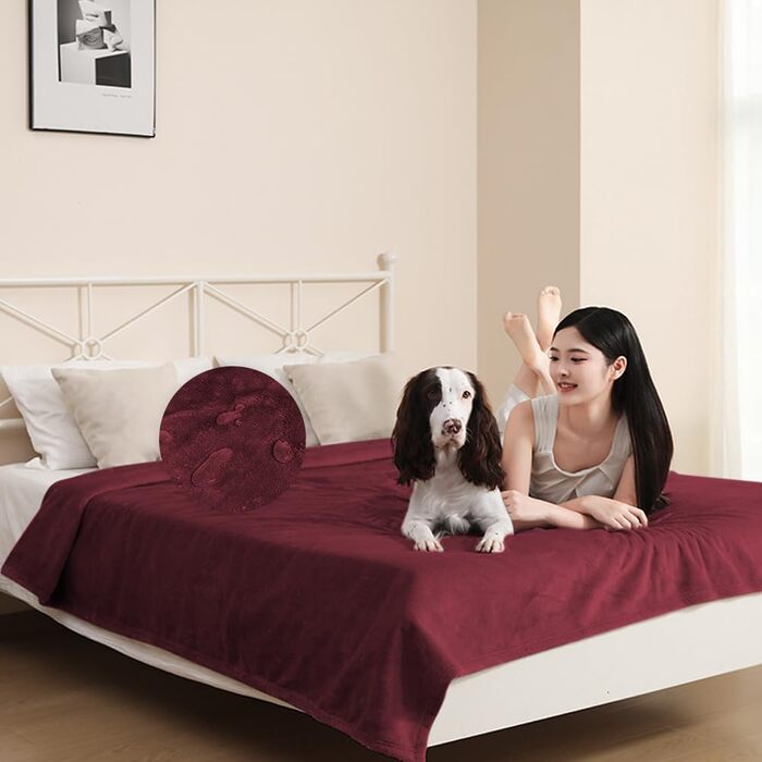 Водонепроникний килимок DUJUIKE для собак та котів, 76x102 см, бордовий (фланель)