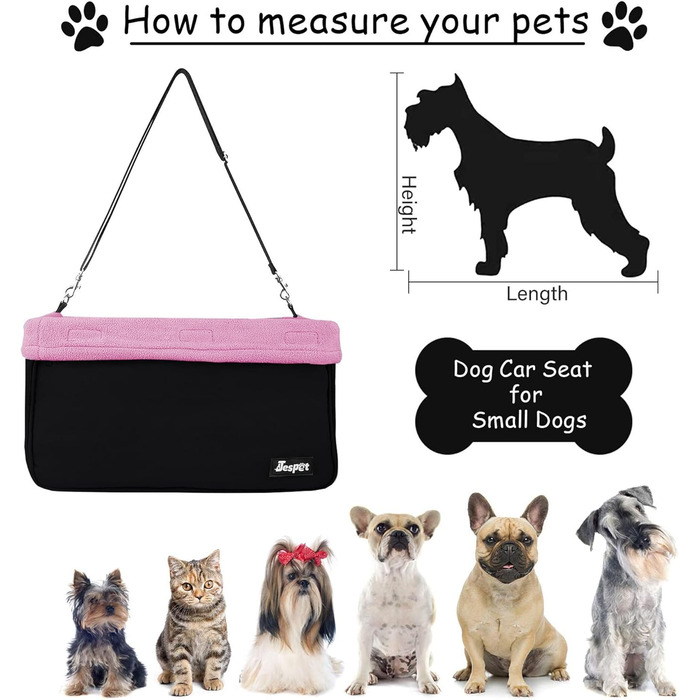 Автокрісло для собак JESPET & GOOPAWS, переносне, з ременем безпеки, до 10,9 кг, рожеве, 40,6×33×22,9 см