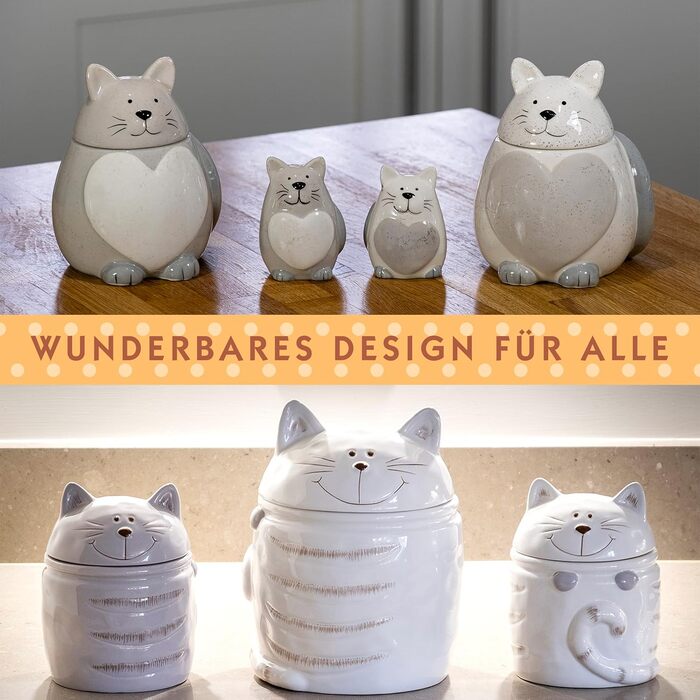 Набір керамічних контейнерів для зберігання Spotted Dog Gift Company, 2 шт. з кришкою, котячий дизайн, куховий декор, подарунок для любителів котів