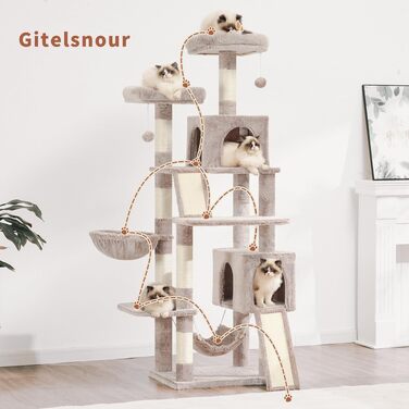 Комплекс для котів Kratzbaum GCT032W (180 см, коричневий): кігтеточка, будиночок, майданчик для великих котів