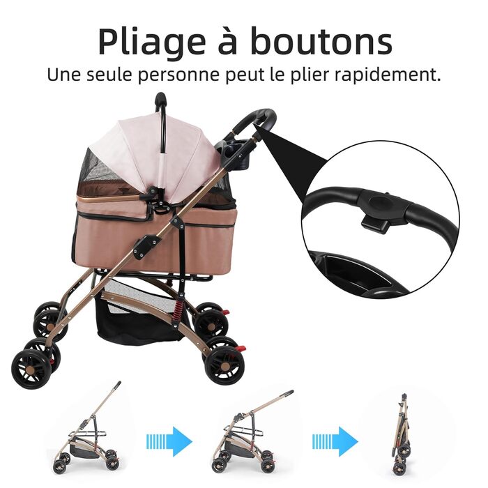 Дитяча коляска для собак та котів Homewell, складана, знімний кошик, сітчасті вікна, ремені на плече та тримач для напоїв, до 20 кг (хакі)
