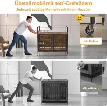 Клітка для собак з полицями для зберігання 99x58x96,5 см – багатофункціональна переносна клітка для собак з колесами, поворотними мисками, міцний вольєр для великих та середніх собак