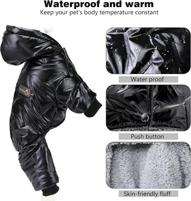 Водонепроникний теплий зимовий одяг для собак Petcute з капюшоном. Куртка-пуховик для маленьких, середніх та великих собак. Чорний колір, розмір M