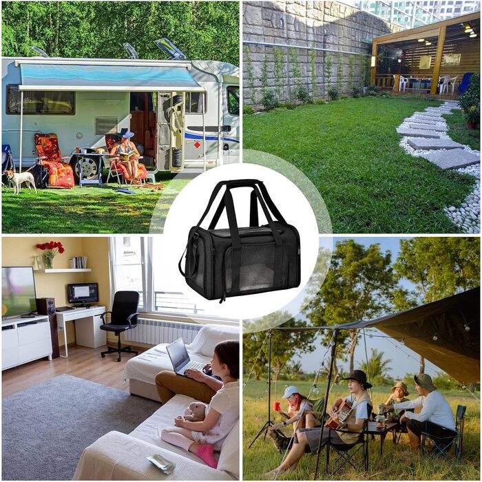 Складана переноска для собак та котів - чорна, для подорожей та кемпінгу