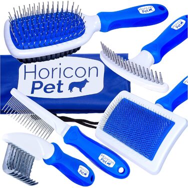Набір для догляду за шерстю собак Horicon Pet 6-в-1: преміум щітки, гребені, пуходерка, куляста щетина, борстяна щітка, зігнуте лезо, інструменти для видалення ковтунів та линяння