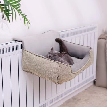Ліжко для котів Happi N Pets з підігрівом, бежеве, 65x36x27 см - затишна лежанка з плюшевим чохлом для великих котів