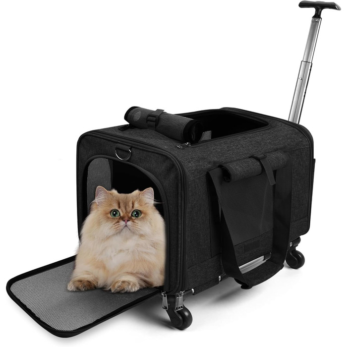 Переноска для тварин ALLSOPETS з колесами для котів та собак, сіра, для подорожей літаком