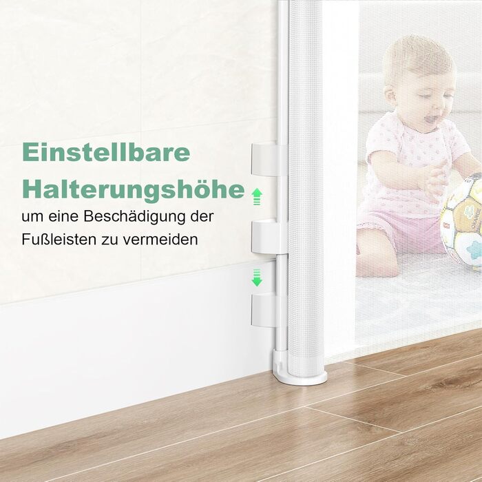 Захист для сходів з замком, розтяжний захист для дітей та собак, ширина 150 см, висота 83 см (140 см/білий, без свердління, автоматичний замок)