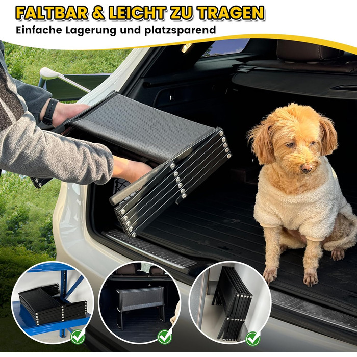 Сходинки для собак XARILK - 5-ступенева складана трепетка з алюмінію, до 110 кг, 44 см, для авто, позашляховиків, ліжок та вантажівок