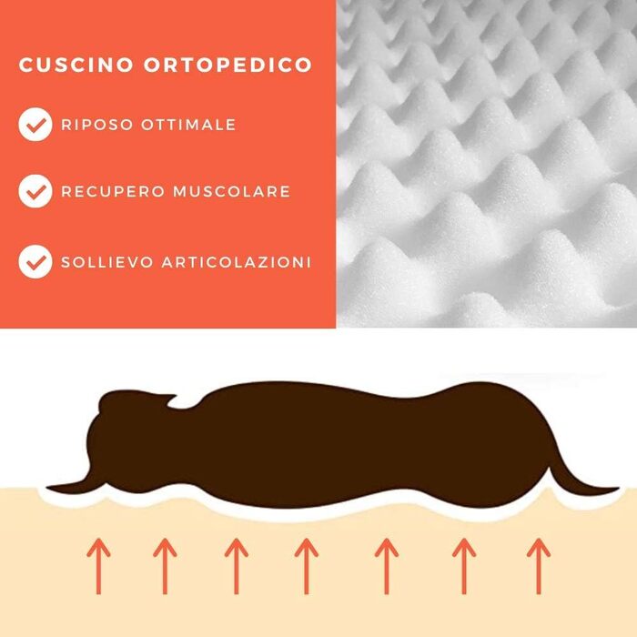 Ортопедична подушка для собак Jump – для відпочинку вашого улюбленця. Знімна та легко пральна наволочка, водовідштовхувальне покриття, Made in Italy