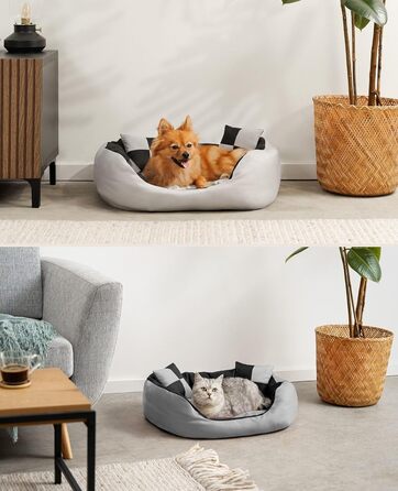 Кіжувалка для собак Lionto 4-в-1 з двостороннім подушкою з міцного Оксфорду, 65x50 см, для котів та собак всіх розмірів, з глибоким входом, включає декоративну подушку, водовідштовхувальна, сіра/чорна, розміри 65x50x20 см