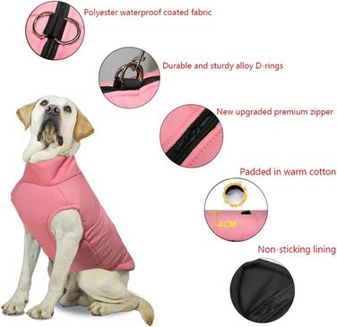 Водонепроникний теплий зимовий одяг для собак FeimaX - тепла куртка для маленьких, середніх та великих собак, курка-жилет для цуценят, рожевий колір