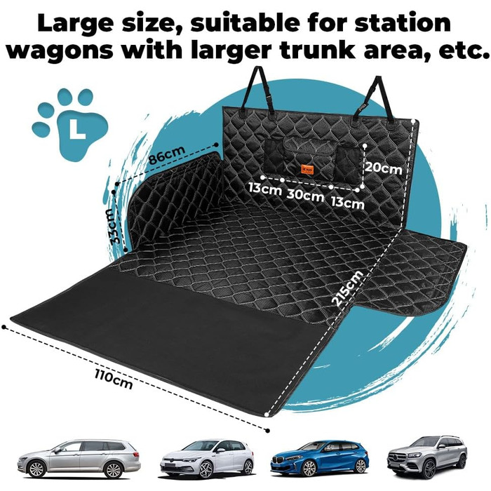 Захист для багажника авто: килимок для собак KYG, водовідштовхувальний, антикіготкові бортики, 215x110 см, чорний