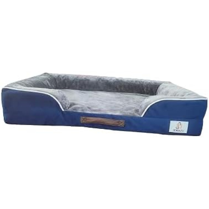 Ортопедичне ліжко для собак великих порід, вологостійке, з memory foam, знімний чохол, антиковзаюча база (89 x 64 x 17 см, блакитний/сірий)