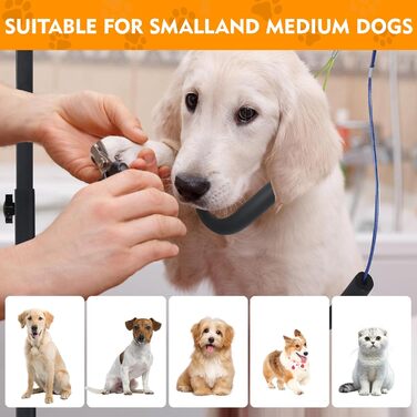 Підтримка для грумінгу собак, регульована, для маленьких та середніх порід, з кліпсою, петля для грумінгу, без підтримки спини та стегна (чорний, 111,8 см, арка + міцна кліпса + гамак)