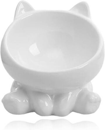 Миска для кота з кераміки, піднята, протиковзна, 15° нахил, для корму та води, підходить для котів та кошенят (біла)