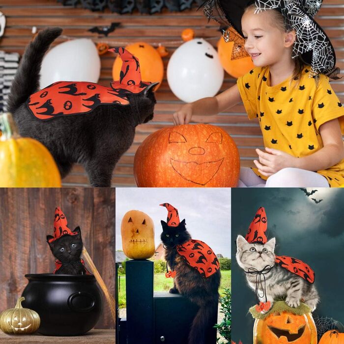 Костюм для собак на Хелловін POPETPOP – костюм чарівника для домашніх тварин, мантия з капелюшком відьми, для цуценят та котів, костюм на Хелловін