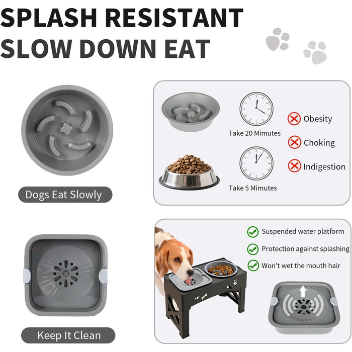 Набір мисок для собак та котів 3-в-1 з регулюванням висоти, антиковзною підкладкою та захистом від розливання, 2 шт. по 1000 мл, нержавіюча сталь, для собак та котів всіх розмірів