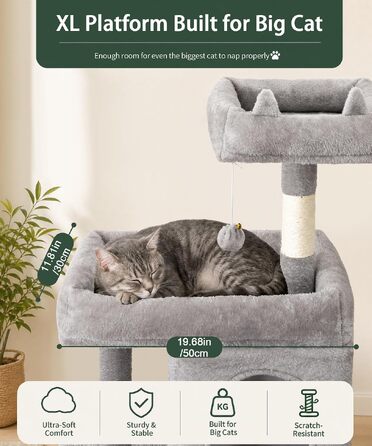 Комплекс для котів Kratzbaum XL 173 см, сірий: будиночок, платформа, дряпка, іграшки