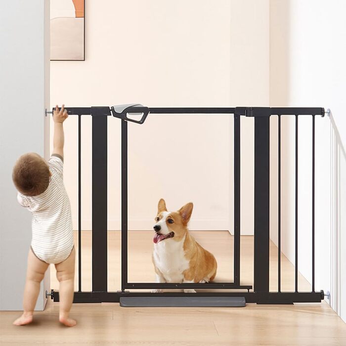 Ворота для собак Unipaws: прозорі, без свердління, 74-109 см, для дверних прорізів та сходів, білий (чорний)