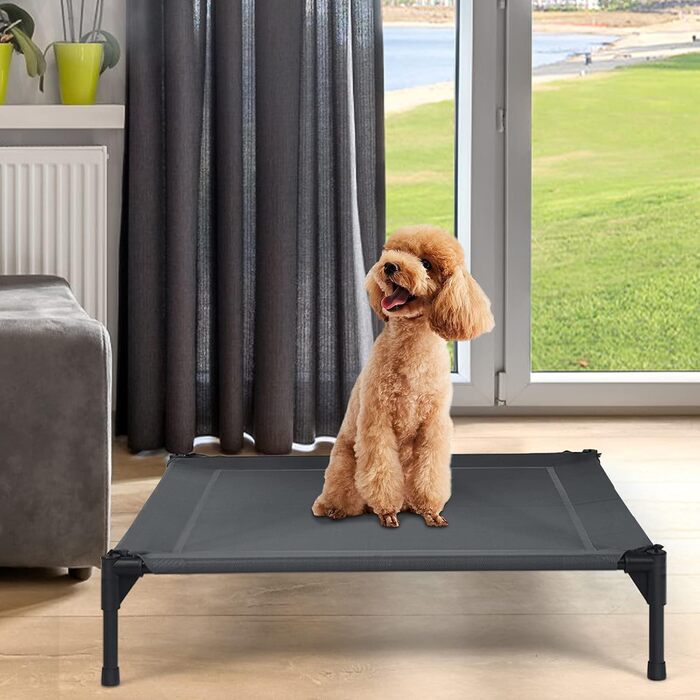 ДрімЕйд: Лежанка для собак на вулицю з дахом, піднята лежанка для собак, місце для відпочинку з тканини, лежанка для домашніх тварин з дахом, місце для сну для великих собак до 40 кг/50 кг, лежанка для тварин для внутрішнього та зовнішнього використання (