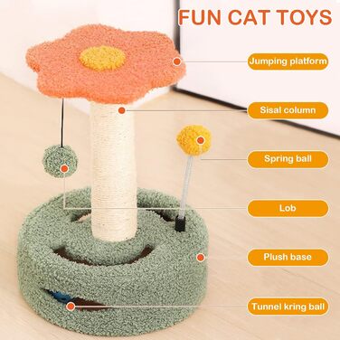 ALLSOPETS Котячий комплекс-башта з сизалем, крутящийся тунель, підвісна іграшка, для маленьких котів, білий