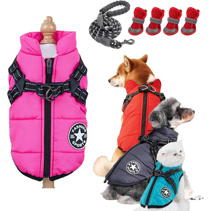 Зимовий теплий одяг для собак Furry King: 3-в-1 куртка, вітро- та водовідштовхувальна, для малих, середніх та великих собак/котів (Рожевий, 4XL)