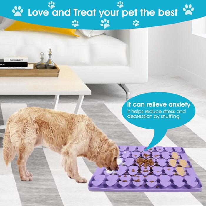 Килимок для собак VOOWO для пошуку їжі, силіконовий килимок-лежанка для собак, миска для повільного годування, килимок для годування собак Slow Feeder, для малих, середніх та великих собак (фіолетовий, великий)