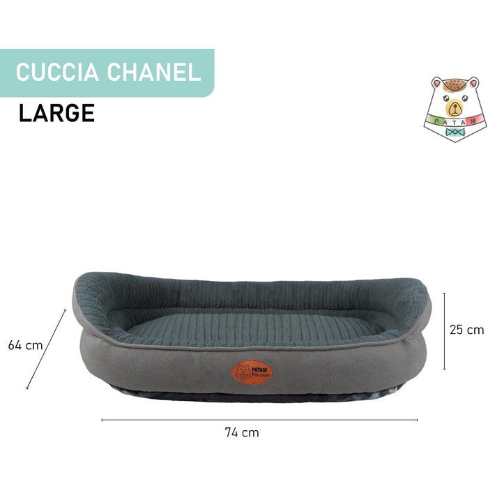 Ліжко для собак і котів Chanel, знімний чохол, м'яке, з високими бортиками, не ковзає, темно-сіре, розмір L 74x64x25 см, придатне для прання в машинці