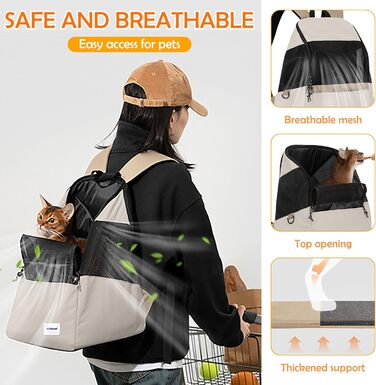 Рюкзак-переноска для тварин ALLSOPETS: для котів та маленьких собак, зручний, дихаючий, для подорожей, кемпінгу, прогулянок. Бежевий колір