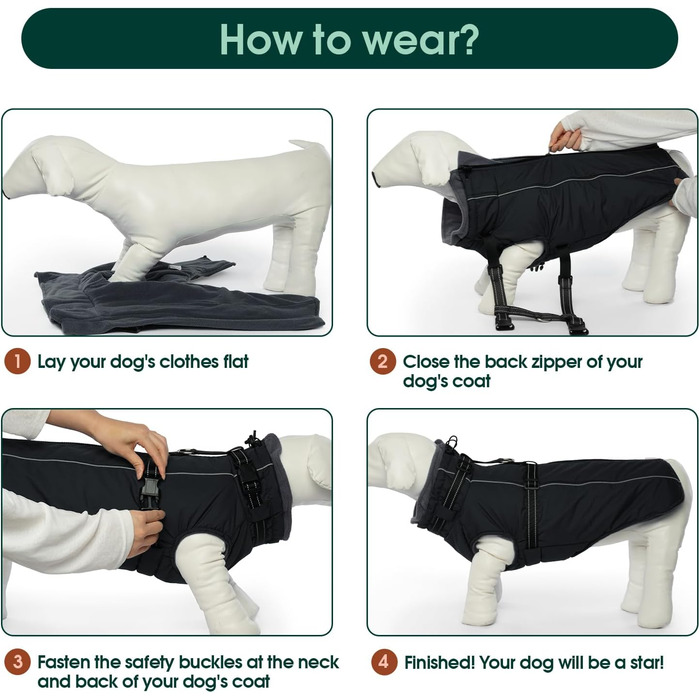 Водонепроникний теплий зимовий пуховик для собак середнього розміру Kuoser, чорний, M (Обхват грудей: 53 см, Обхват шиї: 38 см)