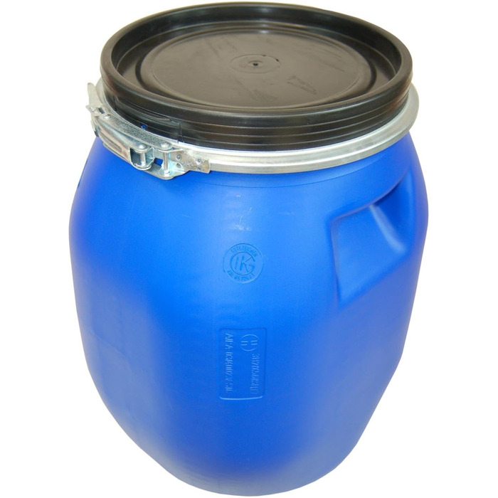 Пластикове відро Plasteo® 30 літрів з кришкою на затискач | Харчовий пластик | Контейнер для корму | Герметичне закриття | Складається в стос та підходить для палет | Міцні ручки | Синій