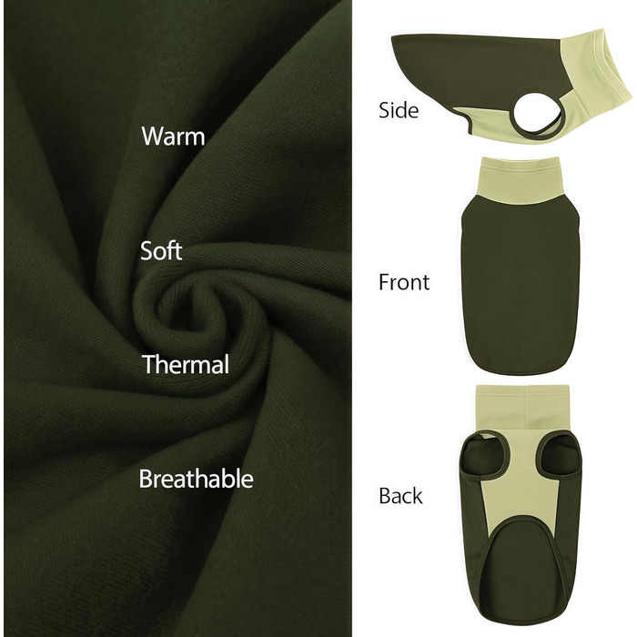 Пуловер для великих собак з флісу, ультрам'який, без рукавів, з високим коміром (M, обхват грудей: 42 см, зелений)