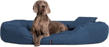 Ортопедичне ліжко для собак Tierlando® Sammy з віскоеластичним матрацом та високим бортиком з міцного поліестеру, 140x105 см, Navyblau Meliert