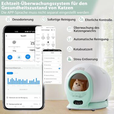 Автоматичний електричний туалет для котів Merax 65 л з самоочищенням, тихий, керування через додаток, сумісний з різними видами наповнювача