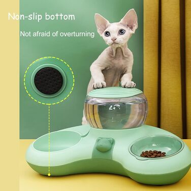Миска для котів з диспенсером води, миски для котів, піднята годівниця для котів, станція для годування котів, диспенсер для води для котів великої ємності, неслизька миска для котів (зелена)