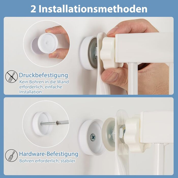 Захист для воріт COSTWAY для собак, високе перегороджувальне ґрат, 77-104 см x 150 см, захист з маленькими дверима, 2 розширення, ґрат без свердління, висувний ґрат для собак, металевий захисний ґрат, білий